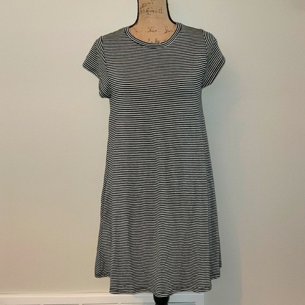 Striped Black & White Tee Dress - Women